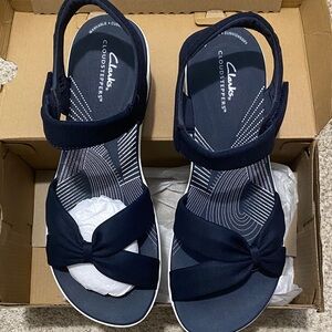 Clarks Navy Bow Slingback Sandals